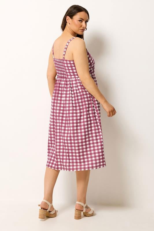 YOURS Plus Size Burgundy Red Gingham Linen Dress | Yours Clothing 2