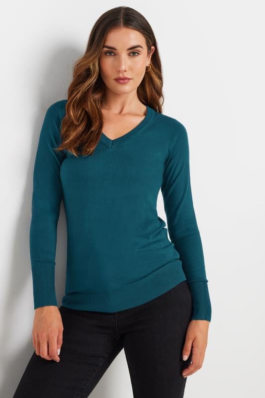 LTS Tall Green V-neck Long Sleeve Jumper | Long Tall Sally 1