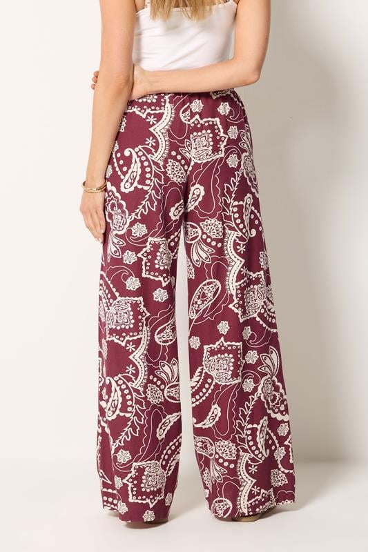 LTS Tall Women's Berry Red Paisley Linen Wide Leg Trousers | Long Tall Sally 4