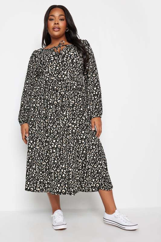 YOURS Plus Size Black Animal Print Midaxi Dress | Yours Clothing