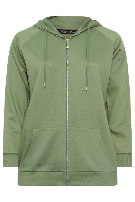 YOURS Plus Size Khaki Green Zip Through Hoodie | Yours Clothing 7