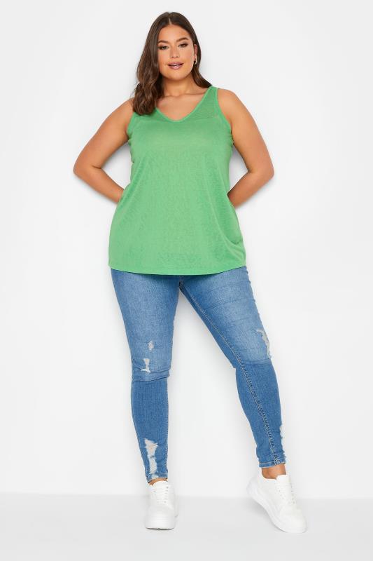 YOURS Plus Size Green Linen Look Vest Top | Yours Clothing 2