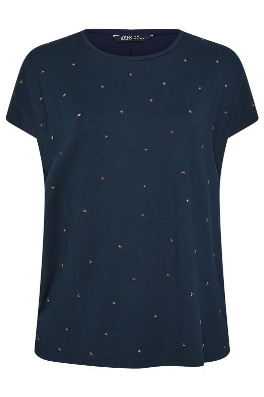 YOURS Plus Size Navy Blue Star Embellished Short Sleeve Top | Yours Clothing 5