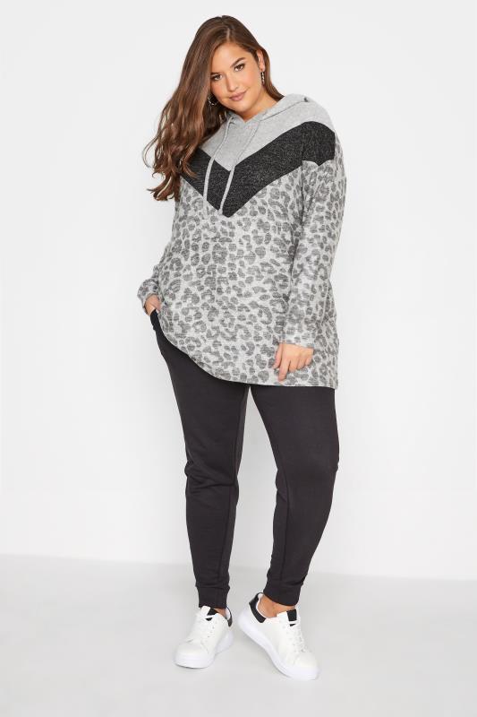 Plus Size Light Grey Chevron Leopard Print Luxury Super Soft Hand Feel Hoodie | Yours Clothing 2