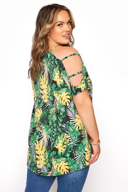 Green Tropical Print Strappy Cold Shoulder Top_C.jpg