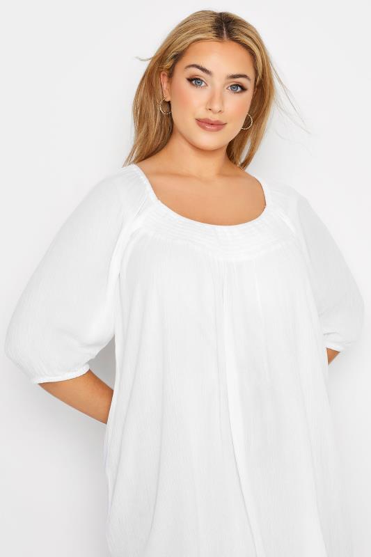 Plus Size White Crinkle Bardot Top | Yours Clothing  4