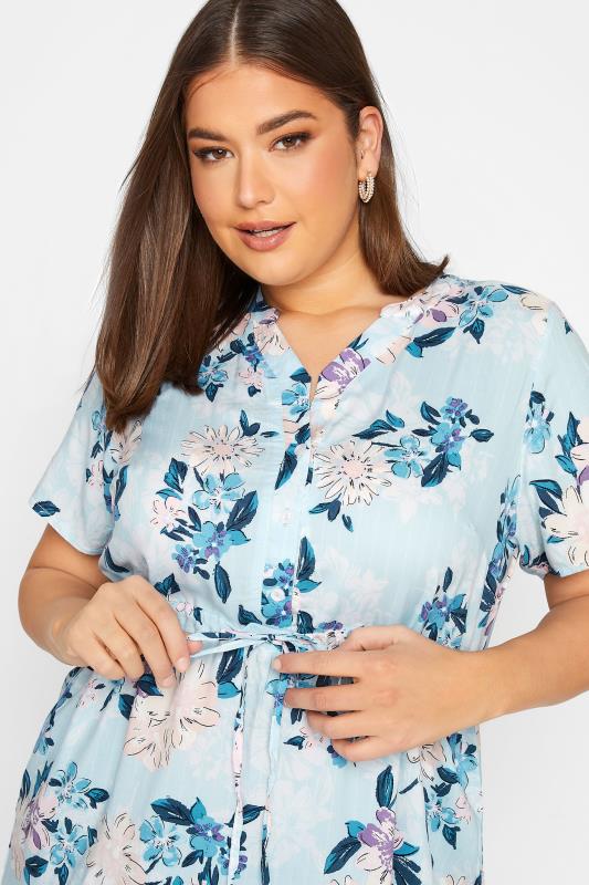 YOURS Plus Size Blue Floral Short Sleeve Shirt | Yours Clothing 4