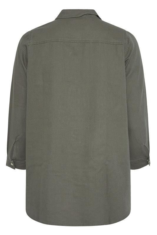 Curve Khaki Green Long Sleeve Distressed Denim Shirt 8