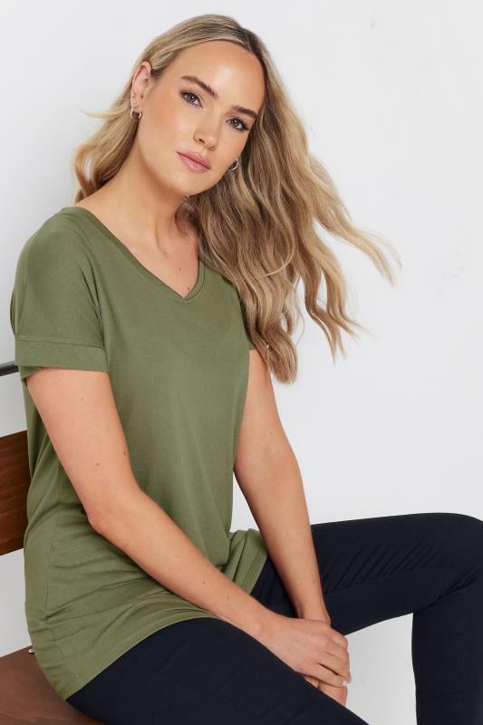 LTS PREMIUM Tall Women's Khaki Green V-Neck T-Shirt | Long Tall Sally 1