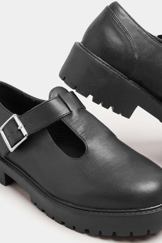 Black Chunky T Bar Loafers In Extra Wide EEE Fit 5
