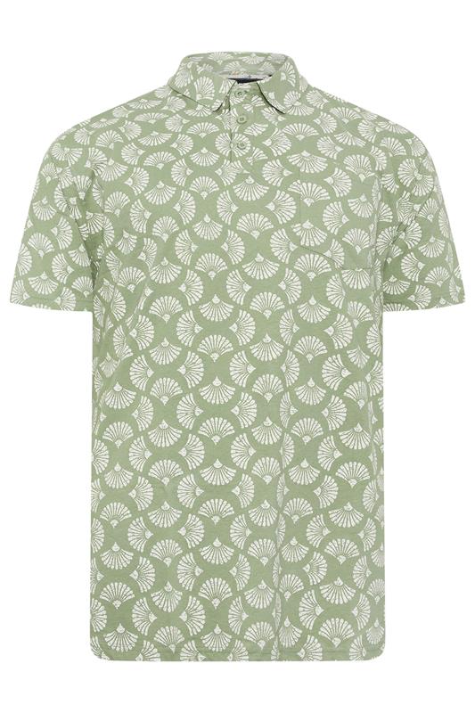 KAM Big & Tall Sage Green Floral Print Polo Shirt | BadRhino 2