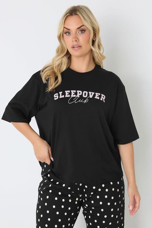 YOURS Plus Size Black 'Sleepover Club' Sleep Top | Yours Clothing 2