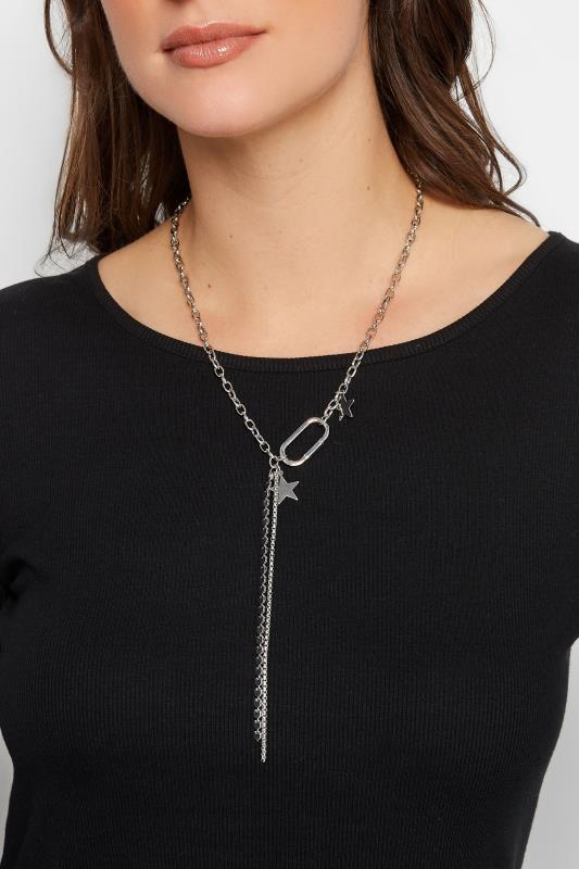 Silver Star Tassel Chain Necklace | Yours Clothing  1