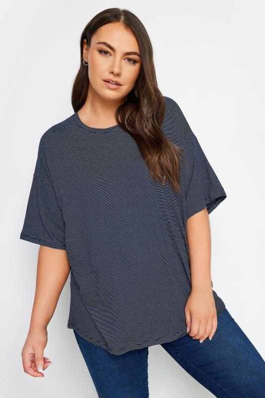 Plus Size  YOURS Curve Dark Blue Oversized Boxy T-Shirt