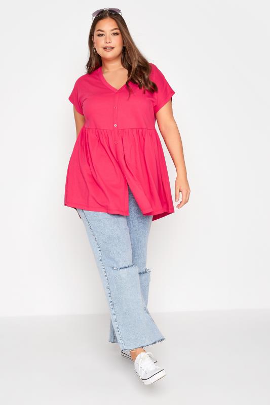 Curve Bright Pink Button Through Smock Top 2