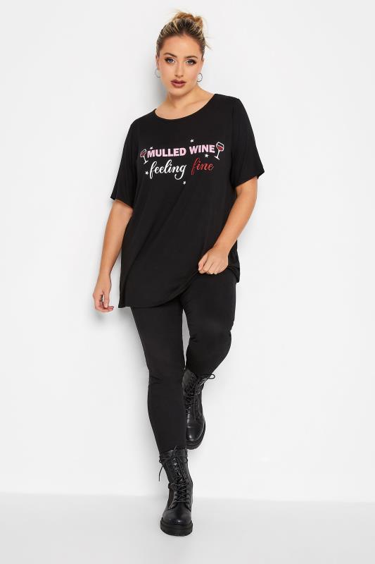 Plus Size Black 'Mulled Wine' Glitter Slogan Christmas T-Shirt | Yours Clothing 2