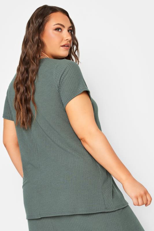 YOURS Plus Size Sage Green Ribbed T-Shirt | Yours Clothing 5