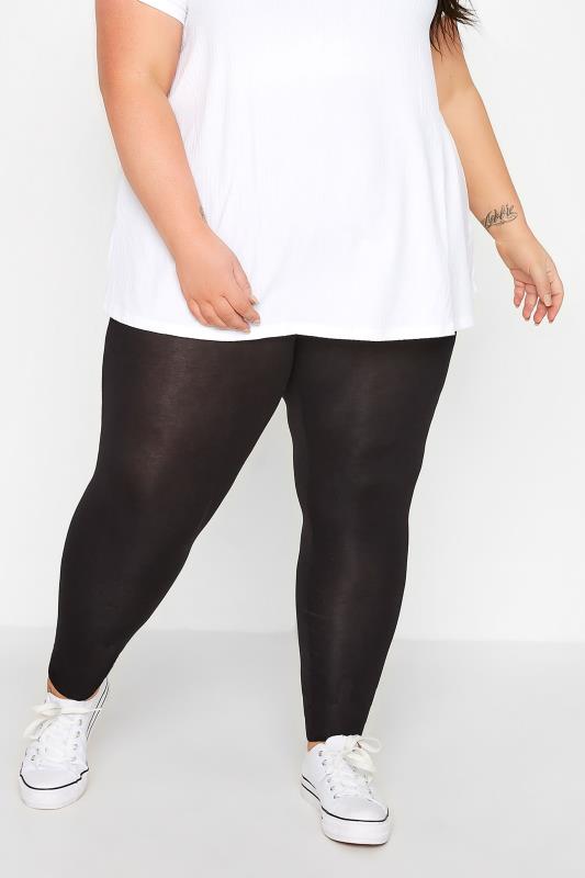 Plus Size 2 PACK Black Soft Touch Stretch Leggings | Yours Clothing 2