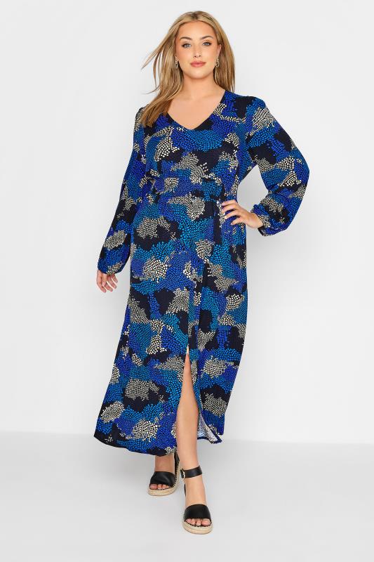 YOURS LONDON Curve Blue Spot Print Shirred Waist Maxi Dress 2