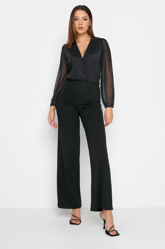  Grande Taille LTS Tall Black Wrap Mesh Sleeve Jumpsuit