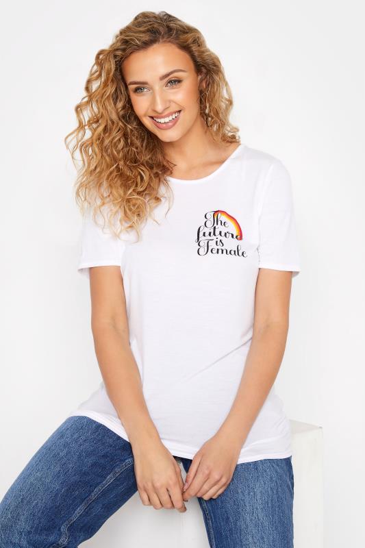 LTS Tall Women's White 'The Future Is Female' Rainbow Slogan T-Shirt | Long Tall Sally 1