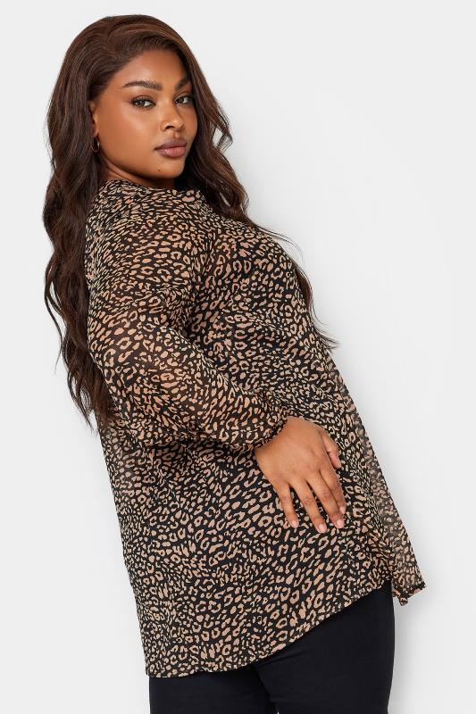 YOURS LONDON Plus Size Brown Leopard Print Zip Front Top | Yours Clothing 3