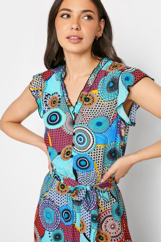 LTS Tall Women's Blue Mixed Print Frill Sleeve Maxi Dress | Long Tall Sally 4