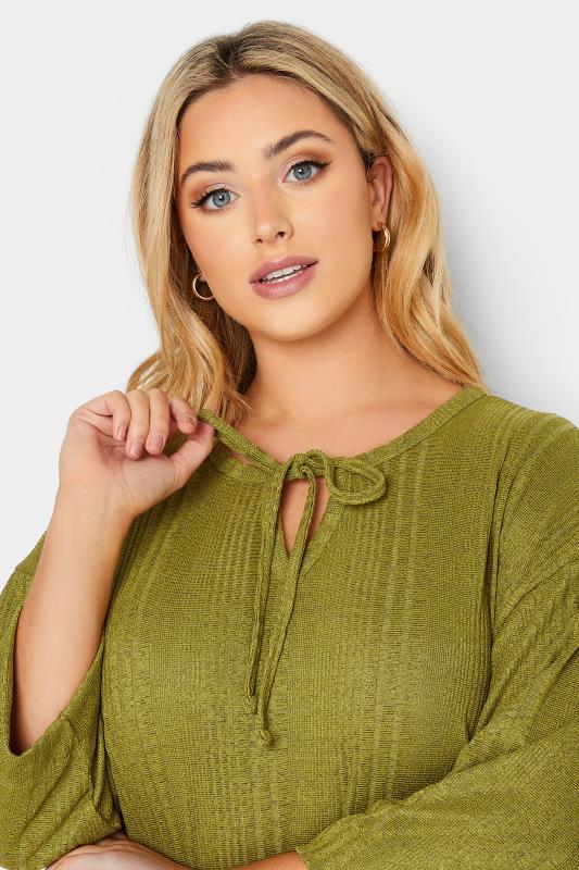 Plus Size Green Textured Tie Neck Top | Yours Clothing 4