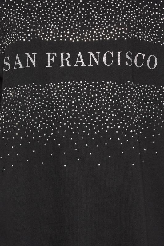 YOURS Plus Size Curve Black 'San Francisco' Slogan Sequin T-Shirt | Yours Clothing 5