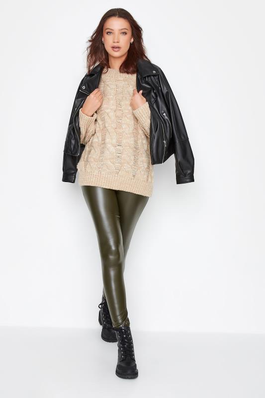 LTS Tall Women's Khaki Green Leather Look Leggings | Long Tall Sally 3