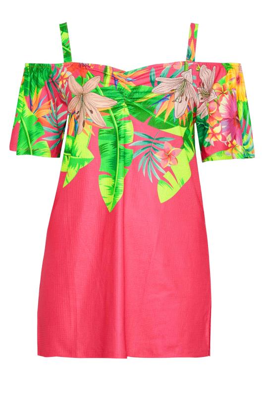 Plus Size Pink Tropical Print Bardot Top | Yours Clothing 6