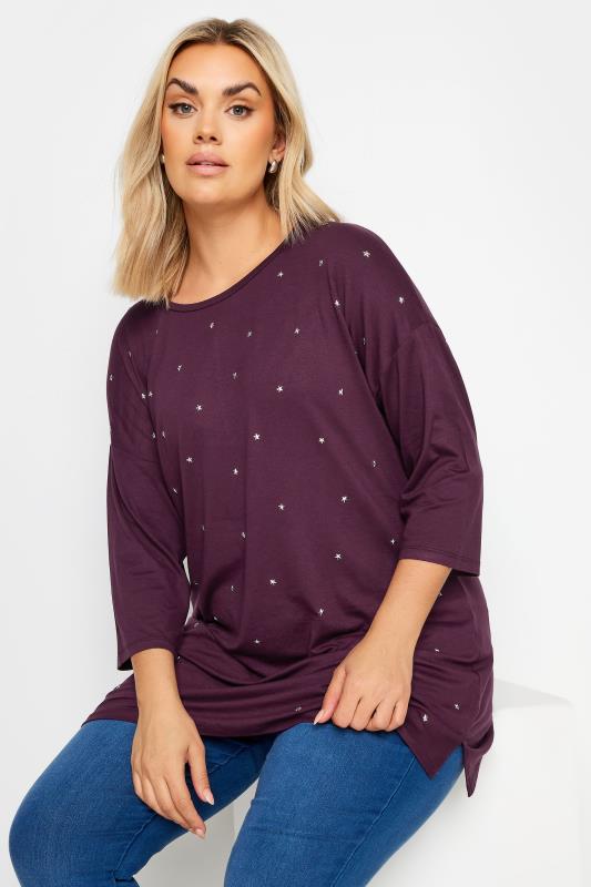  Grande Taille YOURS Curve Purple Star Embellished Swing Top