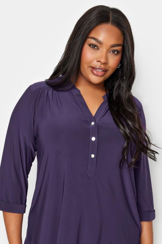 YOURS Plus Size Purple Half Placket Shirt | Yours Clothing 4