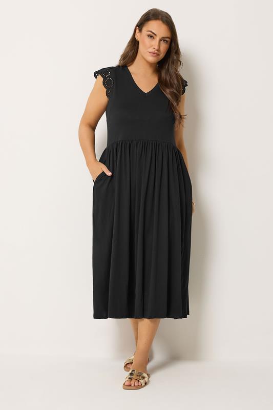  Yours vestido largo negro con mangas bordadas