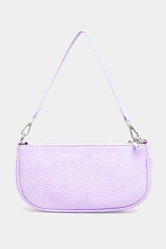 Plus Size Lilac Purple Faux Croc Shoulder Bag | Yours Clothing 3