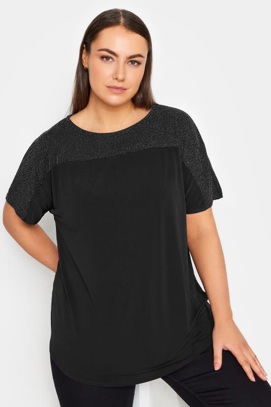 Plus Size  Evans Black Glitter Detail T-Shirt