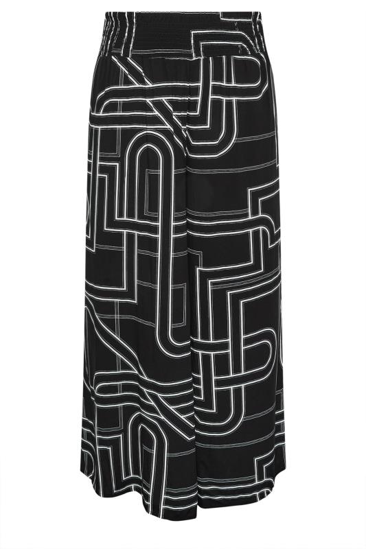 YOURS Plus Size Black Abstract Print Shirred Wide Leg Trousers | Yours Clothing 6