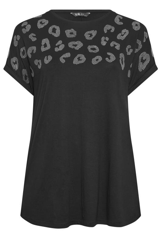 YOURS Plus Size Black Leopard Print Stud T-Shirt | Yours Clothing 5