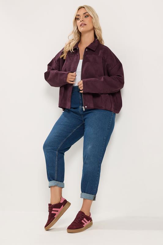 YOURS Plus Size Purple Faux Suede Bomber Jacket | Yours Clothing 2