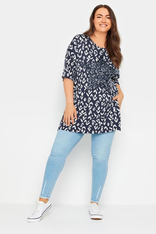 YOURS Plus Size Blue Star Sequin Embellished Top | Yours Clothing 2