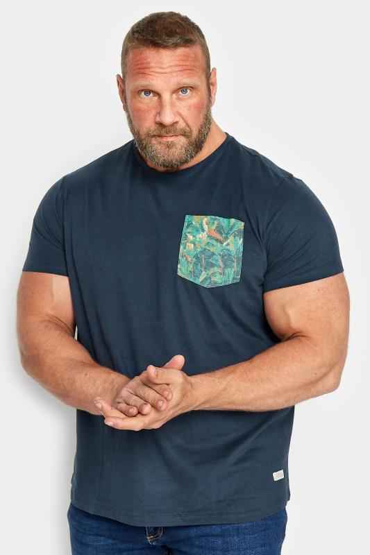  BLEND Big & Tall Navy Blue Pocket Print T-Shirt