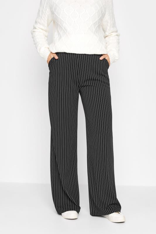 LTS Tall Women's Black Pinstripe Stretch Wide Leg Trousers | Long Tall Sally 1
