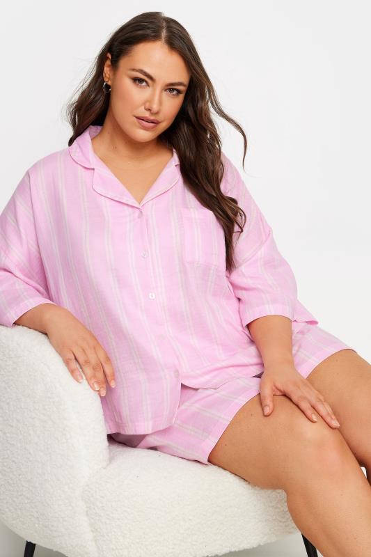 YOURS Plus Size Pink Striped Pyjama Set | Yours Clothing 5