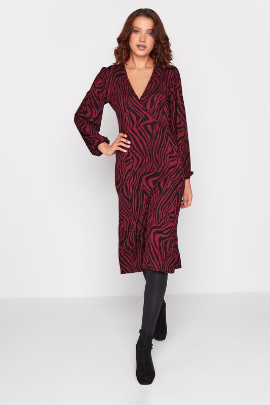LTS Tall Red & Black Zebra Print Wrap Dress 2