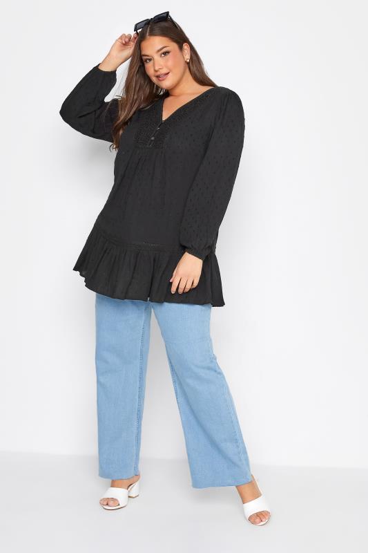 Plus Size Black Dobby Tunic Blouse | Yours Clothing 2