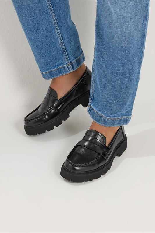  Mocassins à plateforme noirs, coupe large E
