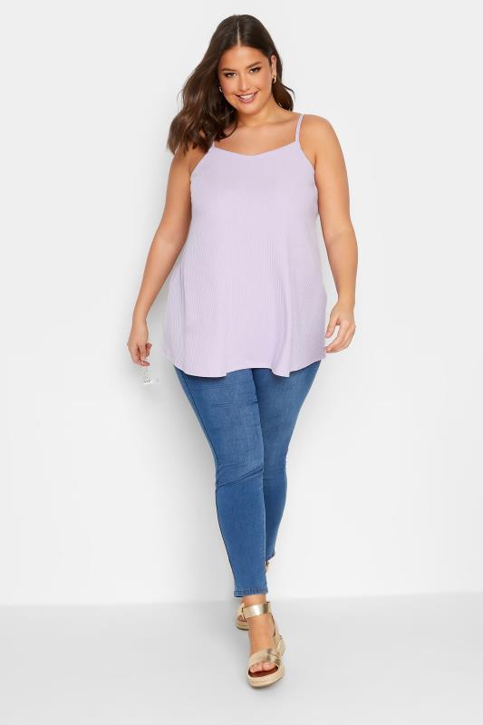 YOURS Curve Plus Size Lilac Purple Ribbed Swing Cami Vest Top | Yours Clothing  2