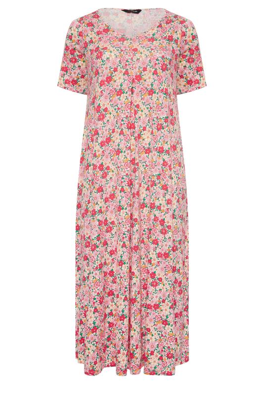 YOURS Plus Size Pink Floral Pleat Front Maxi Dress | Yours Clothing  6