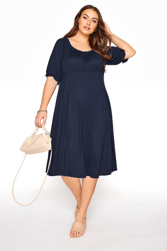 YOURS LONDON Navy Milkmaid Midi Dress | Yours Clothing