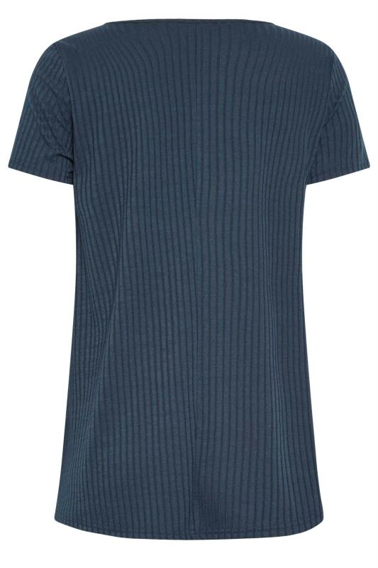 LTS Tall Women's Navy Blue Ribbed Button Detail T-Shirt | Long Tall Sally  7
